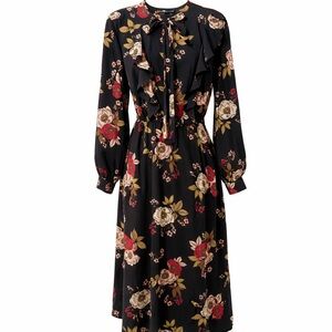 ELOQUII Floral Maxi Dress Black Long Sleeve Romantic Boho